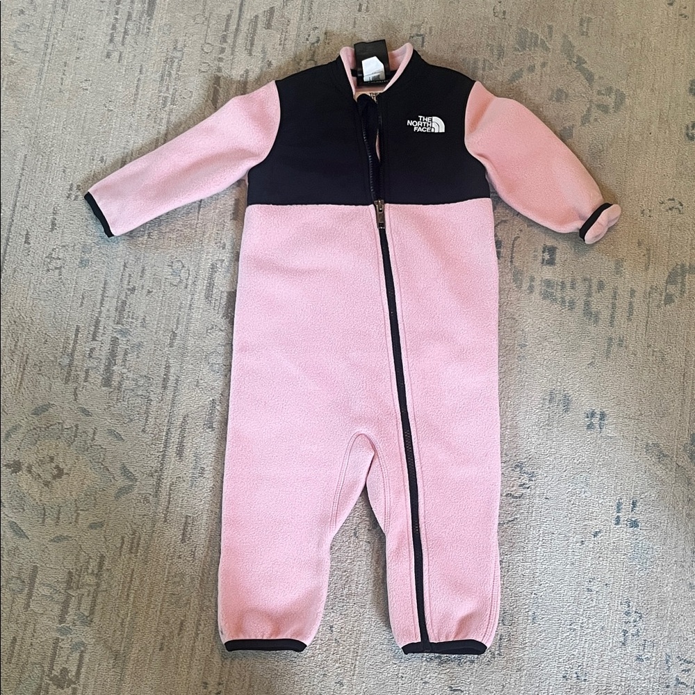 The North Face Kids Pink and Black fleece snowsuit